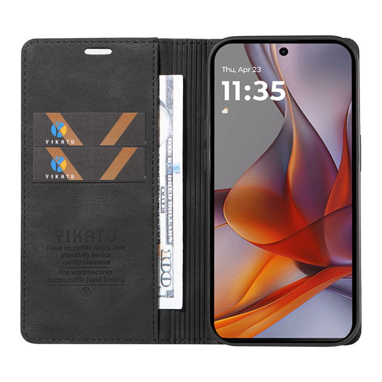 YIKATU YK-004 For Motorola Moto G75 5G Case Leather Skin-Touch Phone Cover Magnetic Auto-Absorbed - Black