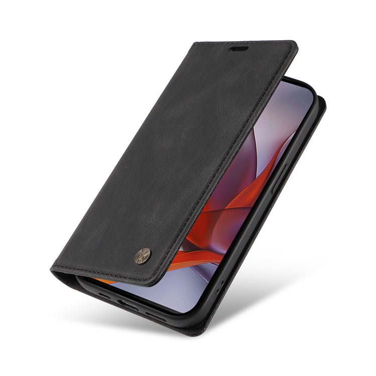 YIKATU YK-004 For Motorola Moto G75 5G Case Leather Skin-Touch Phone Cover Magnetic Auto-Absorbed - Black
