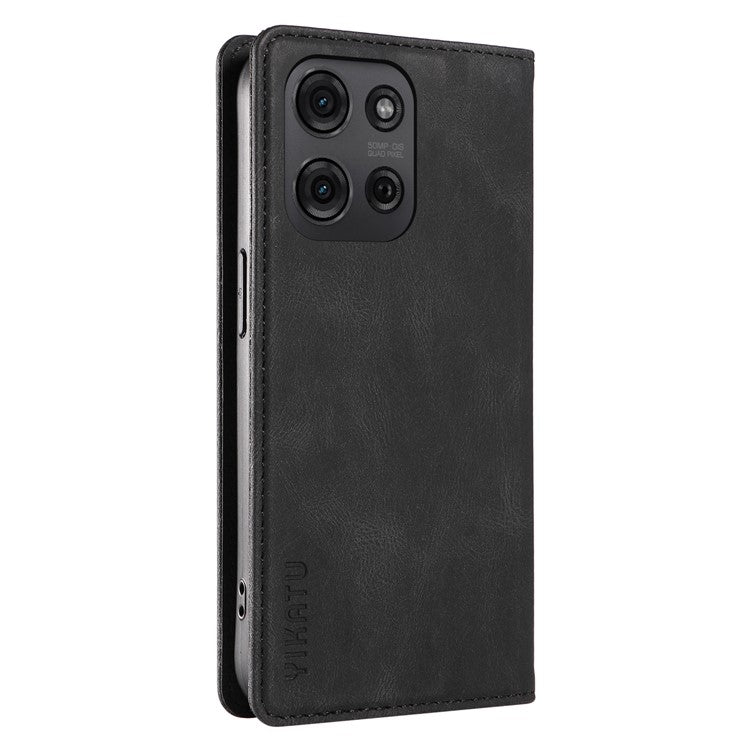YIKATU YK-004 For Motorola Moto G75 5G Case Leather Skin-Touch Phone Cover Magnetic Auto-Absorbed - Black