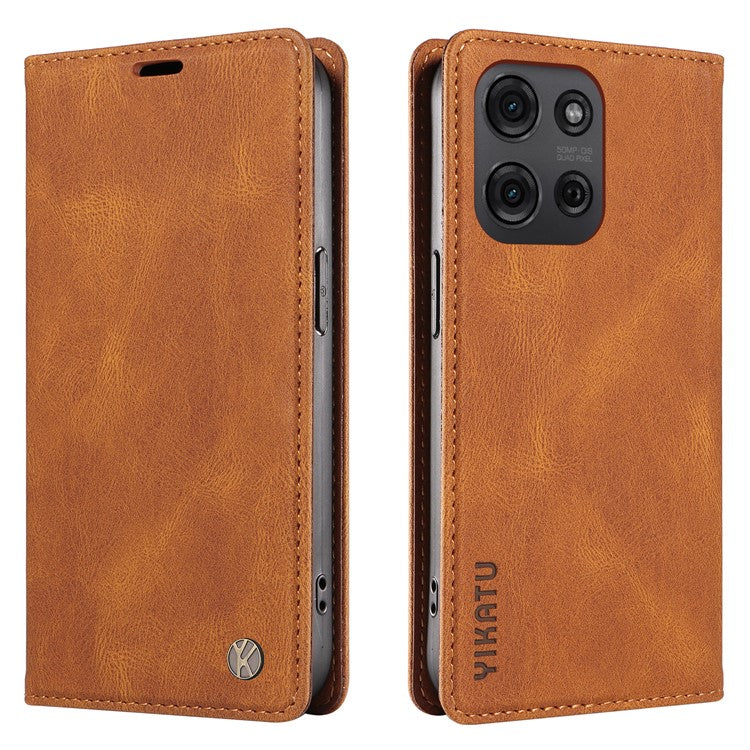 YIKATU YK-004 For Motorola Moto G75 5G Case Leather Skin-Touch Phone Cover Magnetic Auto-Absorbed - Brown