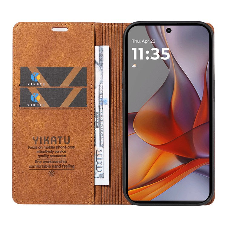 YIKATU YK-004 For Motorola Moto G75 5G Case Leather Skin-Touch Phone Cover Magnetic Auto-Absorbed - Brown