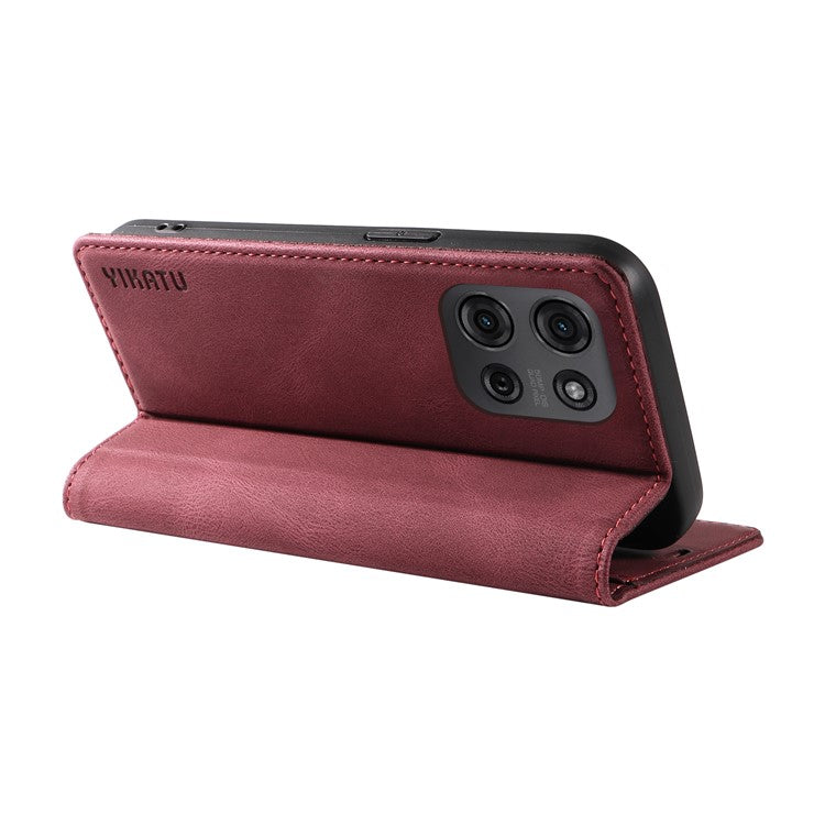 YIKATU YK-004 For Motorola Moto G75 5G Case Leather Skin-Touch Phone Cover Magnetic Auto-Absorbed - Wine Red
