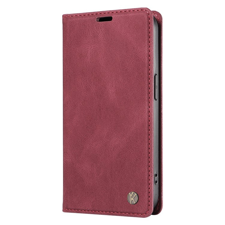 YIKATU YK-004 For Motorola Moto G75 5G Case Leather Skin-Touch Phone Cover Magnetic Auto-Absorbed - Wine Red
