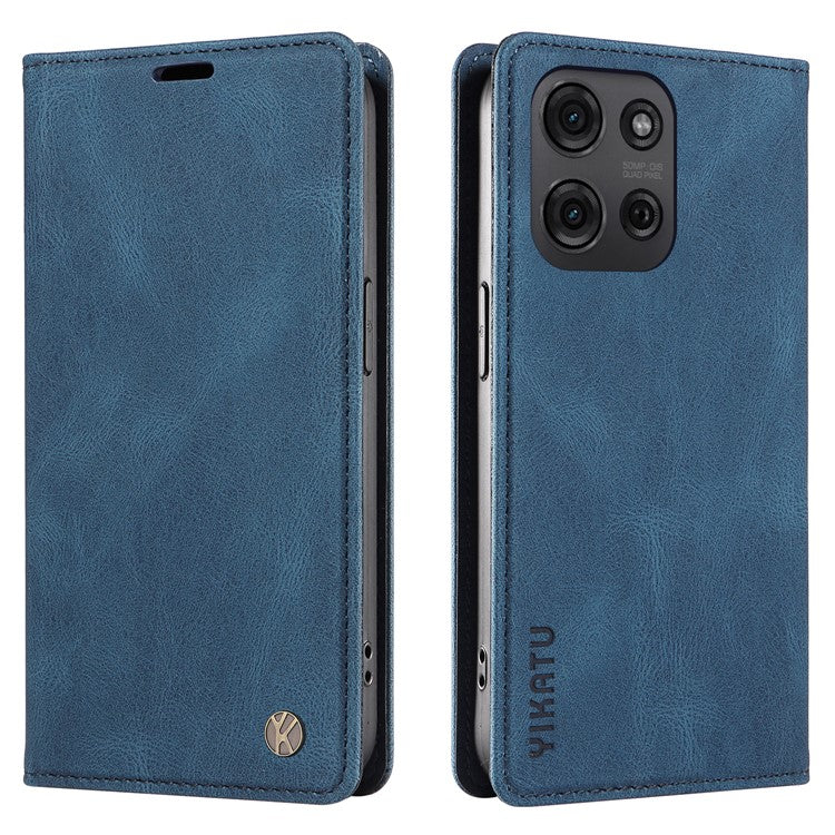 YIKATU YK-004 For Motorola Moto G75 5G Case Leather Skin-Touch Phone Cover Magnetic Auto-Absorbed - Blue