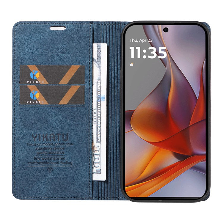 YIKATU YK-004 For Motorola Moto G75 5G Case Leather Skin-Touch Phone Cover Magnetic Auto-Absorbed - Blue