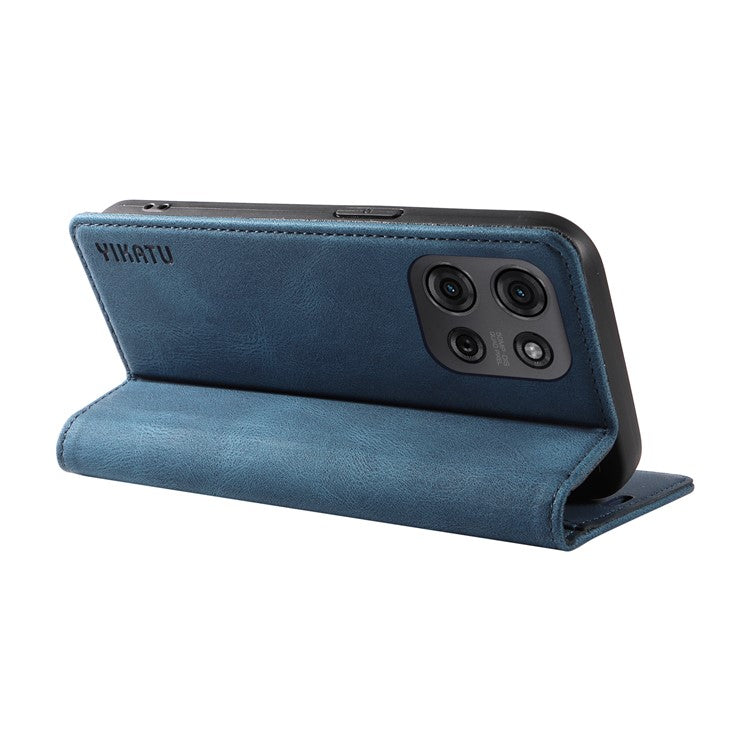 YIKATU YK-004 For Motorola Moto G75 5G Case Leather Skin-Touch Phone Cover Magnetic Auto-Absorbed - Blue