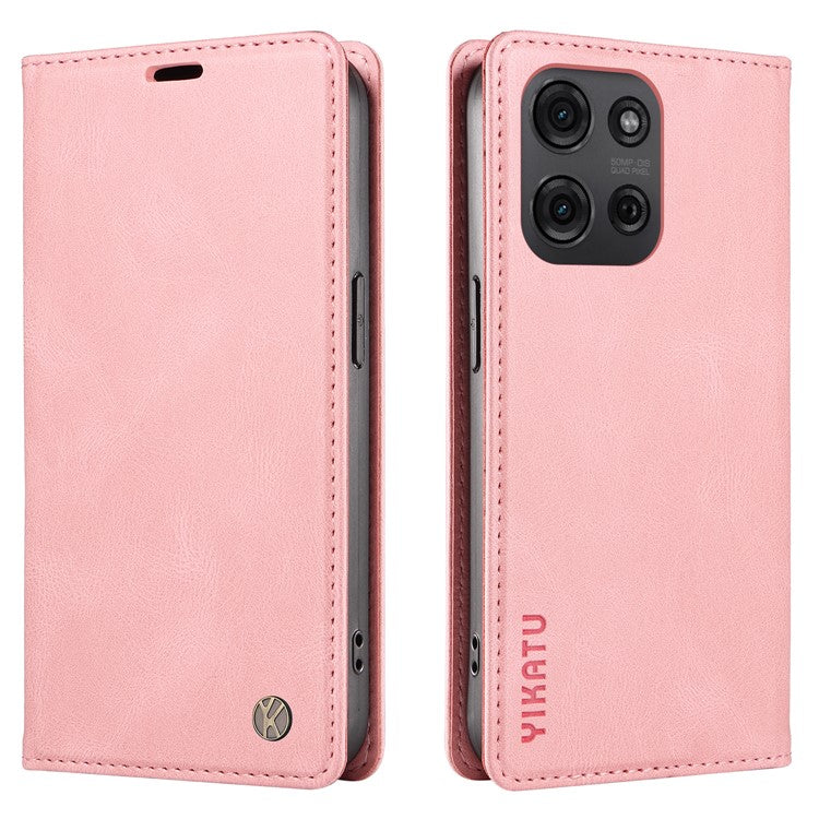YIKATU YK-004 For Motorola Moto G75 5G Case Leather Skin-Touch Phone Cover Magnetic Auto-Absorbed - Pink