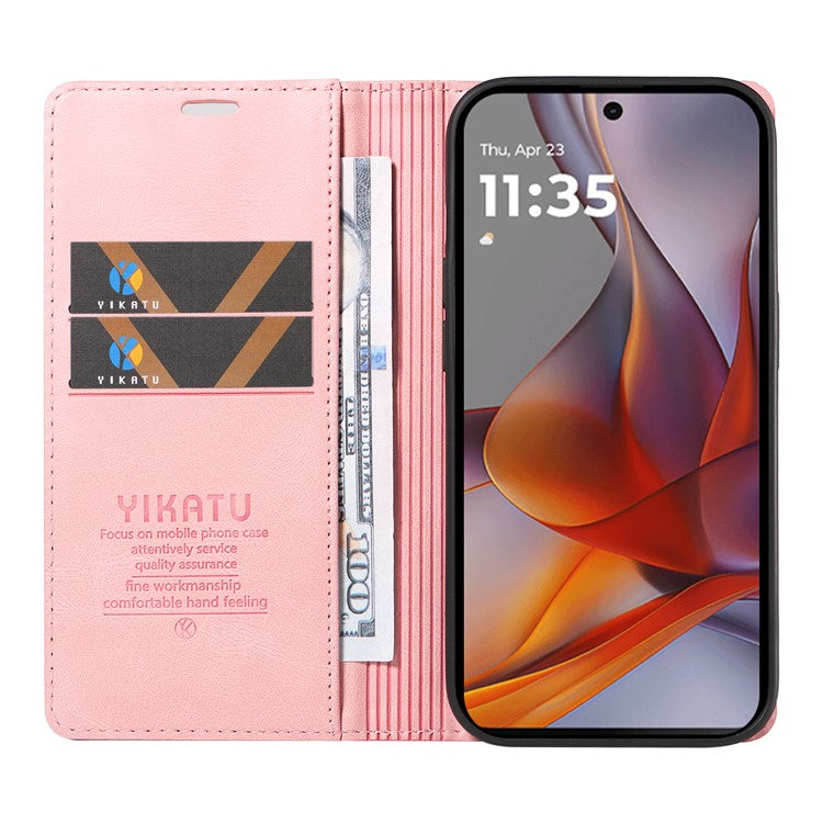 YIKATU YK-004 For Motorola Moto G75 5G Case Leather Skin-Touch Phone Cover Magnetic Auto-Absorbed - Pink