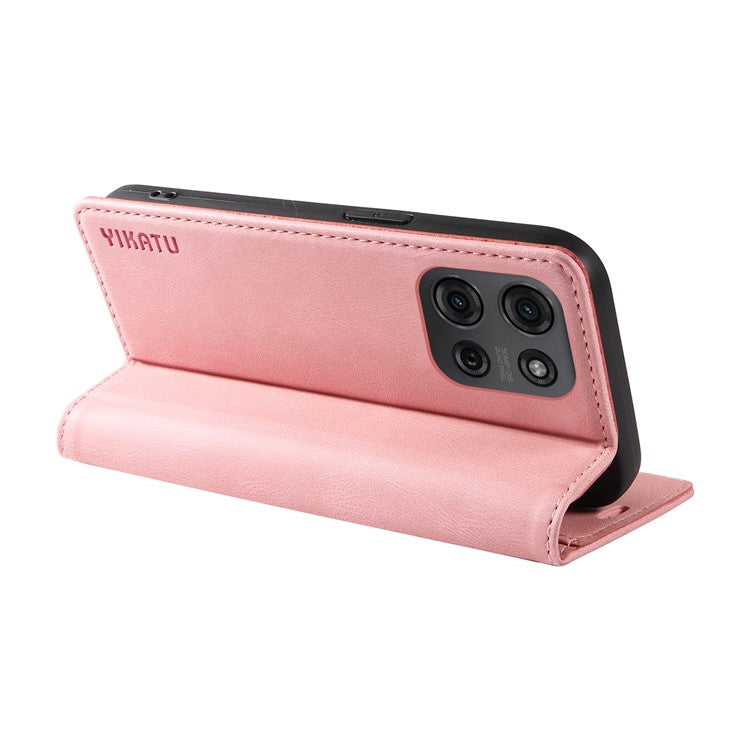 YIKATU YK-004 For Motorola Moto G75 5G Case Leather Skin-Touch Phone Cover Magnetic Auto-Absorbed - Pink