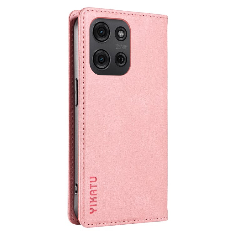 YIKATU YK-004 For Motorola Moto G75 5G Case Leather Skin-Touch Phone Cover Magnetic Auto-Absorbed - Pink