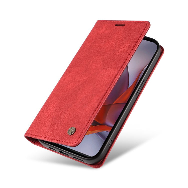 YIKATU YK-004 For Motorola Moto G75 5G Case Leather Skin-Touch Phone Cover Magnetic Auto-Absorbed - Red