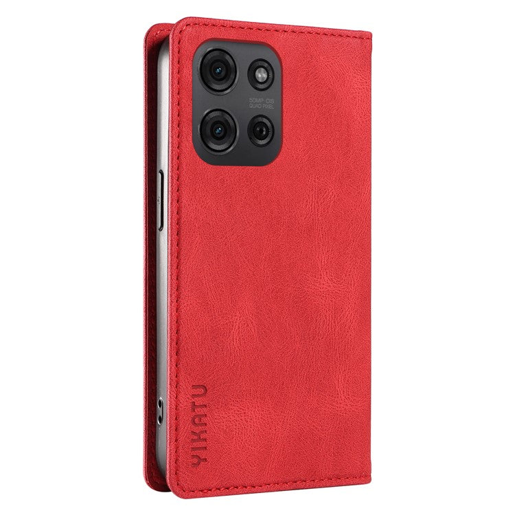 YIKATU YK-004 For Motorola Moto G75 5G Case Leather Skin-Touch Phone Cover Magnetic Auto-Absorbed - Red