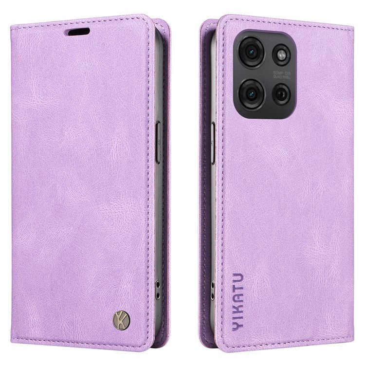 YIKATU YK-004 For Motorola Moto G75 5G Case Leather Skin-Touch Phone Cover Magnetic Auto-Absorbed - Purple