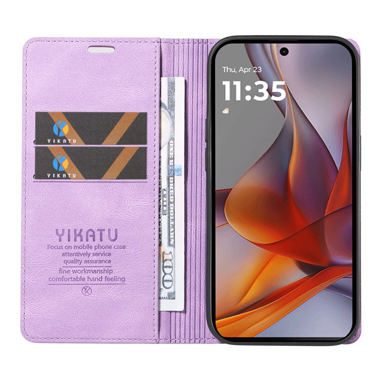 YIKATU YK-004 For Motorola Moto G75 5G Case Leather Skin-Touch Phone Cover Magnetic Auto-Absorbed - Purple