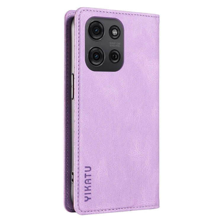 YIKATU YK-004 For Motorola Moto G75 5G Case Leather Skin-Touch Phone Cover Magnetic Auto-Absorbed - Purple