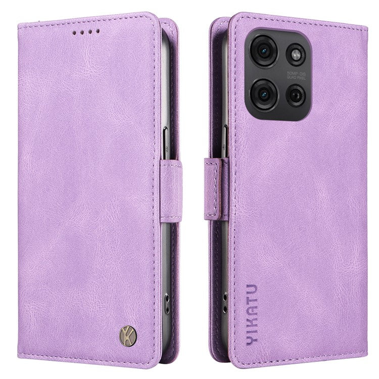YIKATU YK-005 For Motorola Moto G75 5G Case PU Leather Wallet Phone Cover Skin Touch Feeling - Purple