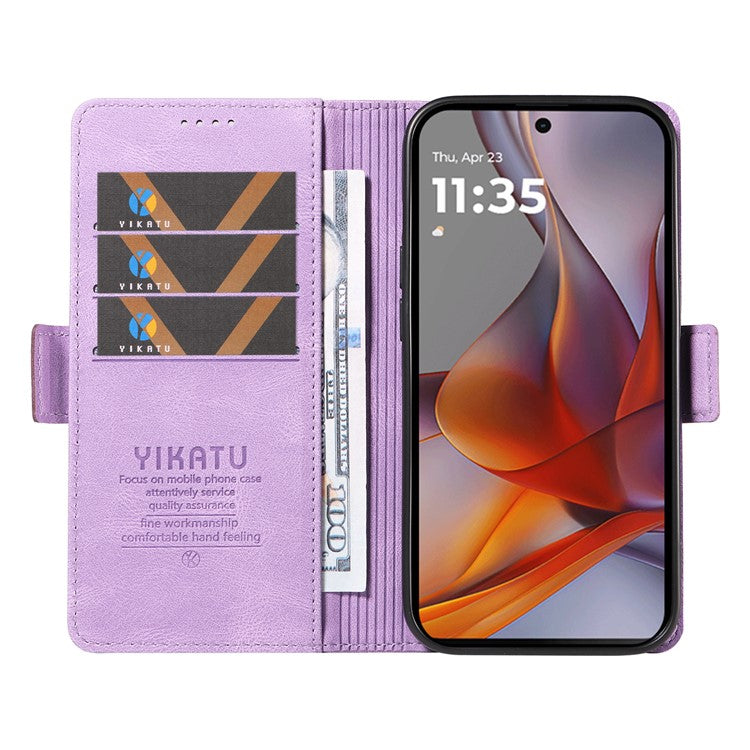 YIKATU YK-005 For Motorola Moto G75 5G Case PU Leather Wallet Phone Cover Skin Touch Feeling - Purple