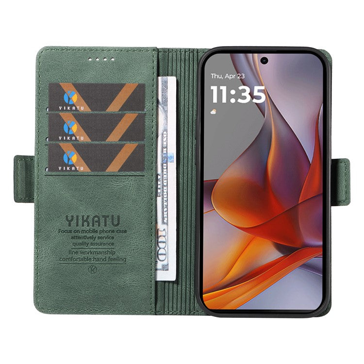 YIKATU YK-005 For Motorola Moto G75 5G Case PU Leather Wallet Phone Cover Skin Touch Feeling - Green