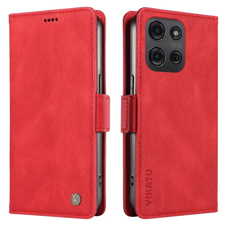 YIKATU YK-005 For Motorola Moto G75 5G Case PU Leather Wallet Phone Cover Skin Touch Feeling - Red