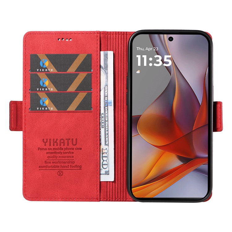 YIKATU YK-005 For Motorola Moto G75 5G Case PU Leather Wallet Phone Cover Skin Touch Feeling - Red