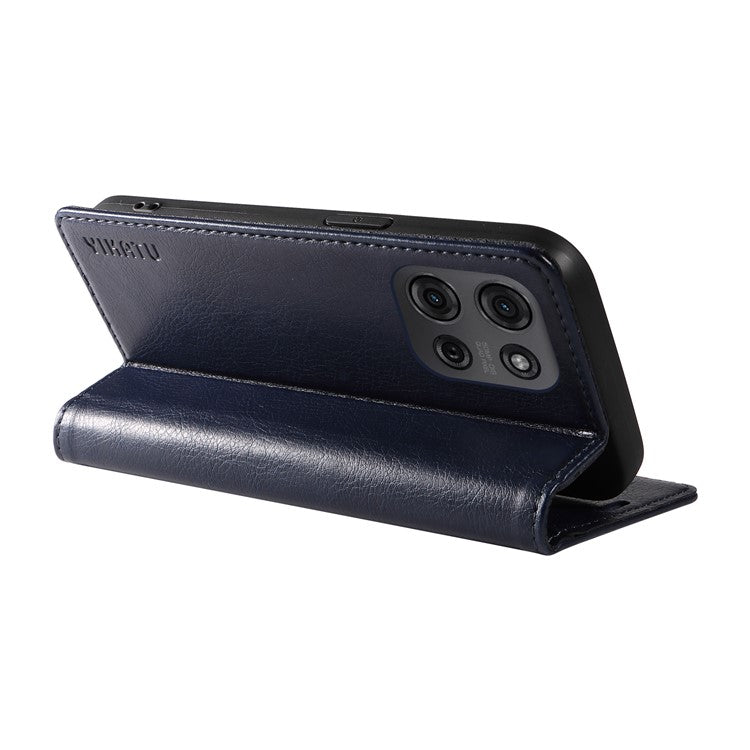 YIKATU YK-006 For Motorola Moto G75 5G Case Magnetic Closure Leather Phone Cover Litchi Texture - Navy Blue