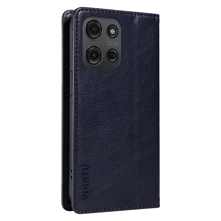 YIKATU YK-006 For Motorola Moto G75 5G Case Magnetic Closure Leather Phone Cover Litchi Texture - Navy Blue