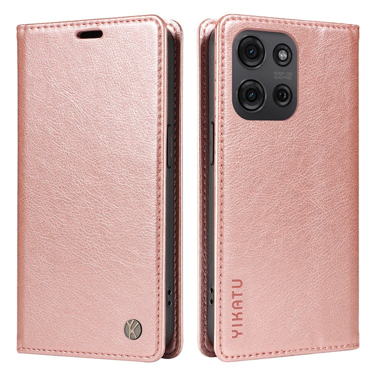 YIKATU YK-006 For Motorola Moto G75 5G Case Magnetic Closure Leather Phone Cover Litchi Texture - Rose Gold