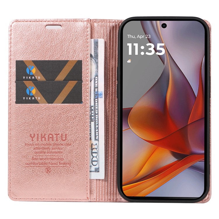 YIKATU YK-006 For Motorola Moto G75 5G Case Magnetic Closure Leather Phone Cover Litchi Texture - Rose Gold
