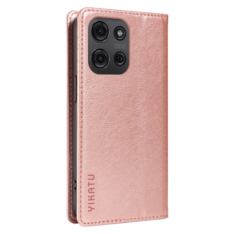 YIKATU YK-006 For Motorola Moto G75 5G Case Magnetic Closure Leather Phone Cover Litchi Texture - Rose Gold