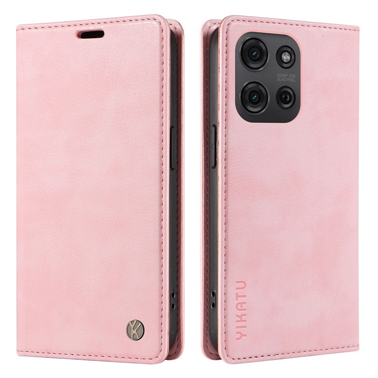 YIKATU YK-006 For Motorola Moto G75 5G Case Magnetic Closure Leather Phone Cover Litchi Texture - Pink