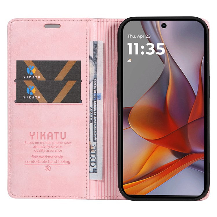 YIKATU YK-006 For Motorola Moto G75 5G Case Magnetic Closure Leather Phone Cover Litchi Texture - Pink