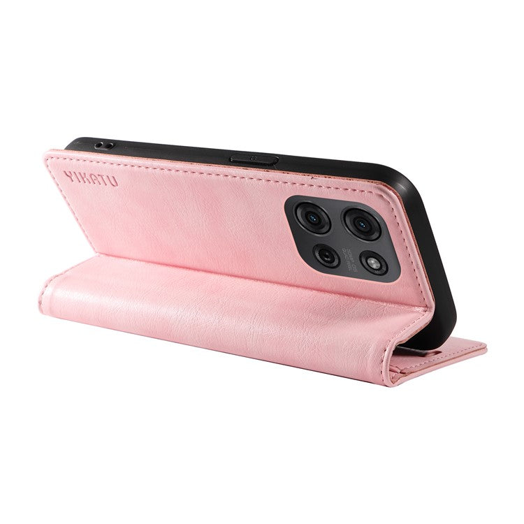 YIKATU YK-006 For Motorola Moto G75 5G Case Magnetic Closure Leather Phone Cover Litchi Texture - Pink