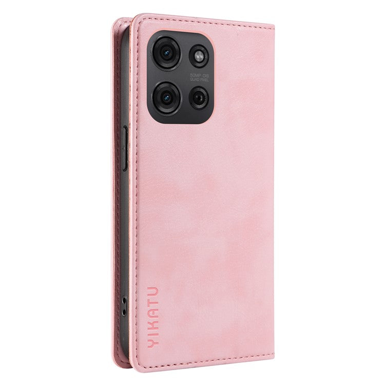 YIKATU YK-006 For Motorola Moto G75 5G Case Magnetic Closure Leather Phone Cover Litchi Texture - Pink