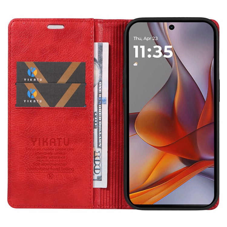 YIKATU YK-006 For Motorola Moto G75 5G Case Magnetic Closure Leather Phone Cover Litchi Texture - Red