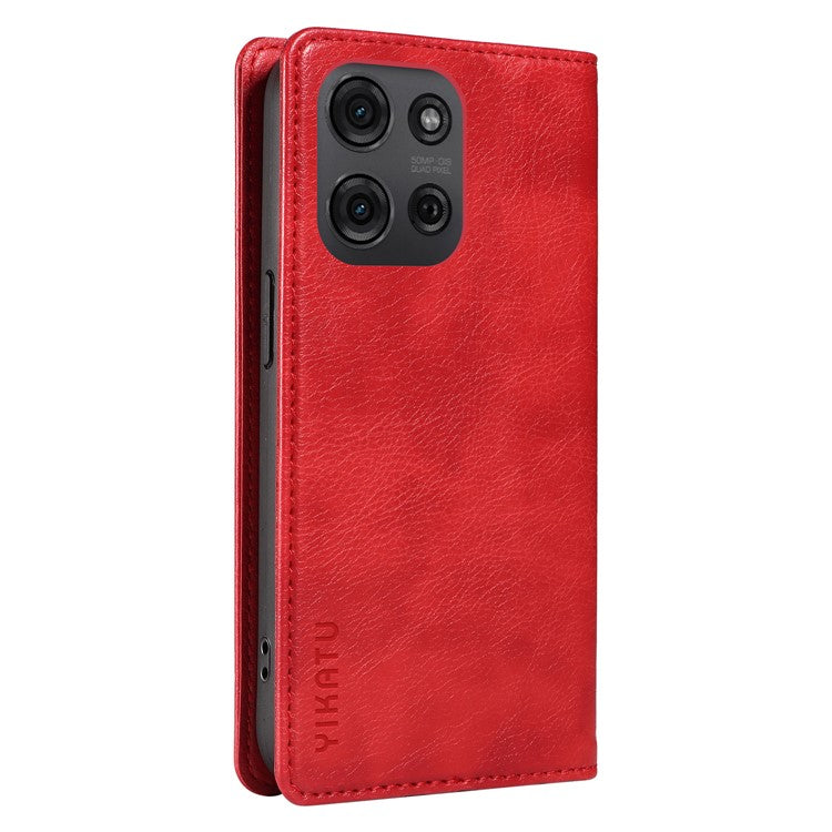 YIKATU YK-006 For Motorola Moto G75 5G Case Magnetic Closure Leather Phone Cover Litchi Texture - Red