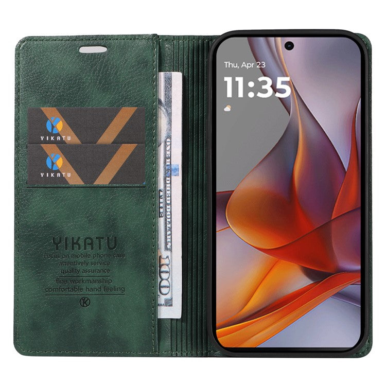 YIKATU YK-006 For Motorola Moto G75 5G Case Magnetic Closure Leather Phone Cover Litchi Texture - Green