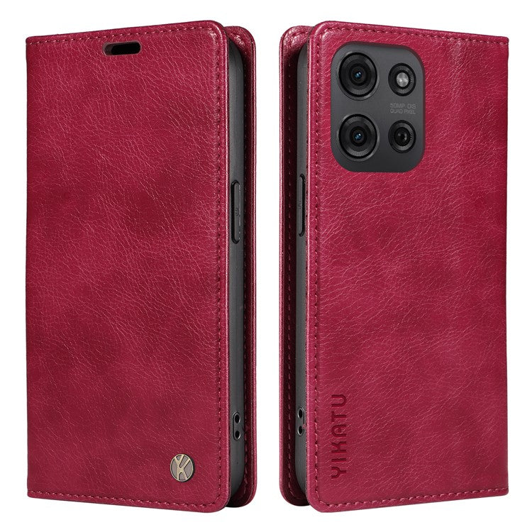 YIKATU YK-006 For Motorola Moto G75 5G Case Magnetic Closure Leather Phone Cover Litchi Texture - Wine Red