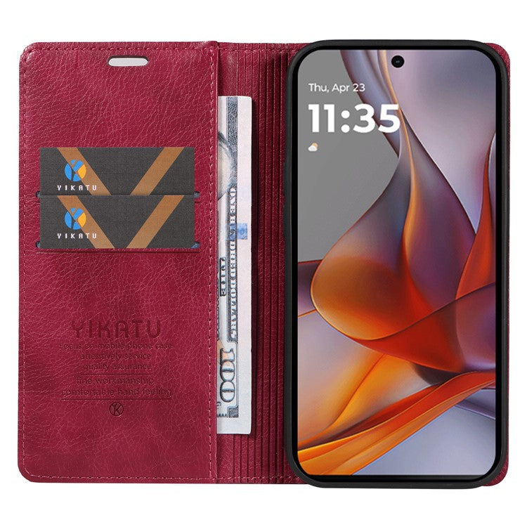YIKATU YK-006 For Motorola Moto G75 5G Case Magnetic Closure Leather Phone Cover Litchi Texture - Wine Red