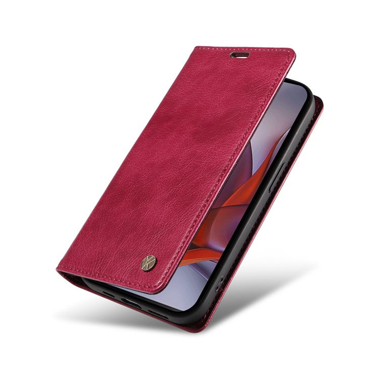 YIKATU YK-006 For Motorola Moto G75 5G Case Magnetic Closure Leather Phone Cover Litchi Texture - Wine Red