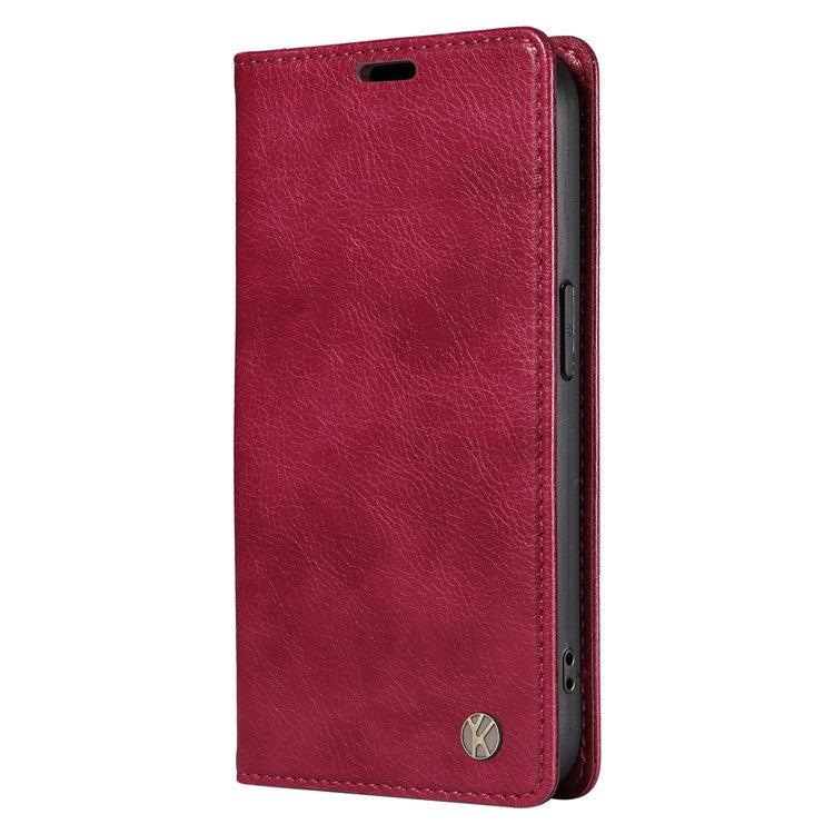 YIKATU YK-006 For Motorola Moto G75 5G Case Magnetic Closure Leather Phone Cover Litchi Texture - Wine Red