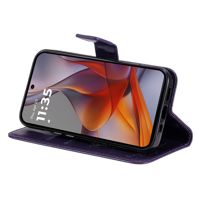 For Motorola Moto G75 5G Case Cat Tree Pattern Flip Leather Phone Cover - Purple
