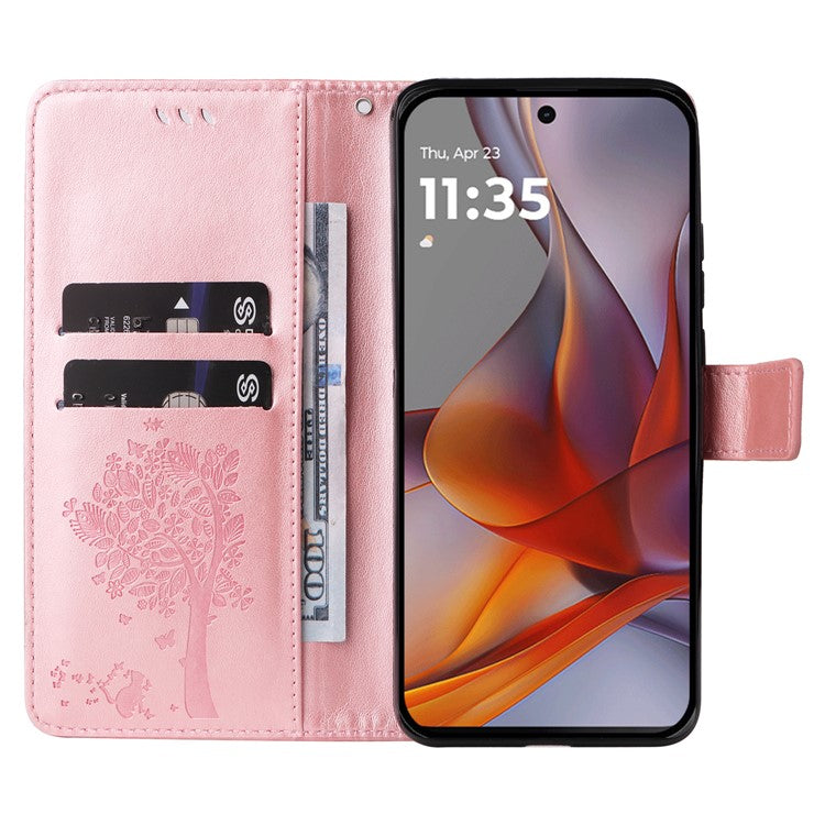 For Motorola Moto G75 5G Case Cat Tree Pattern Flip Leather Phone Cover - Rose Gold