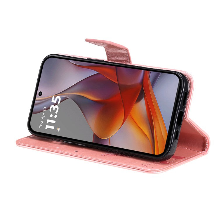 For Motorola Moto G75 5G Case Cat Tree Pattern Flip Leather Phone Cover - Rose Gold