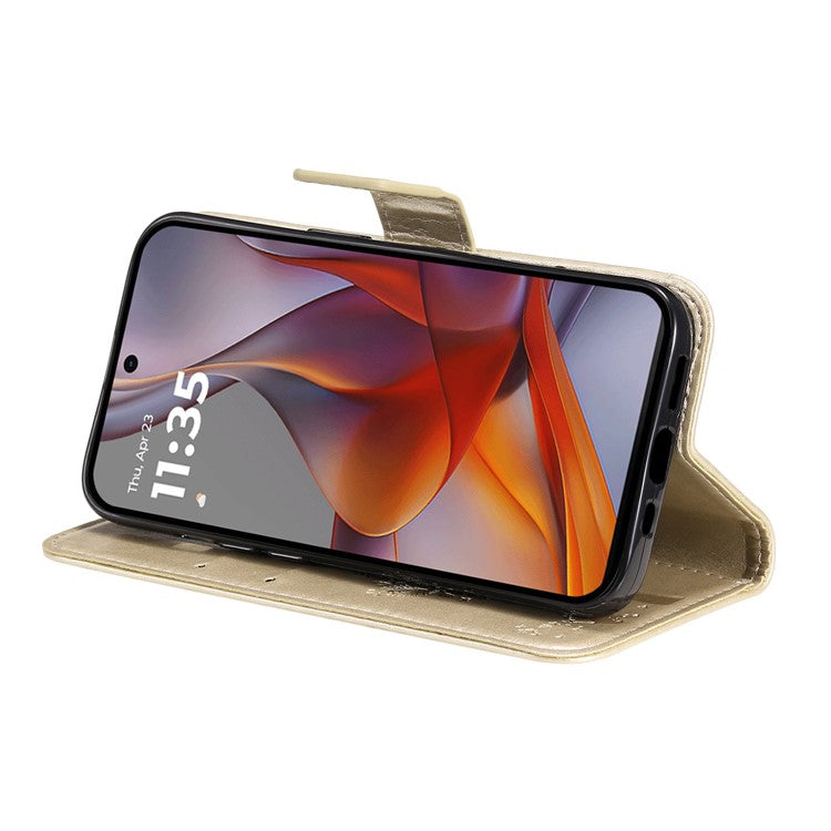 For Motorola Moto G75 5G Case Cat Tree Pattern Flip Leather Phone Cover - Gold