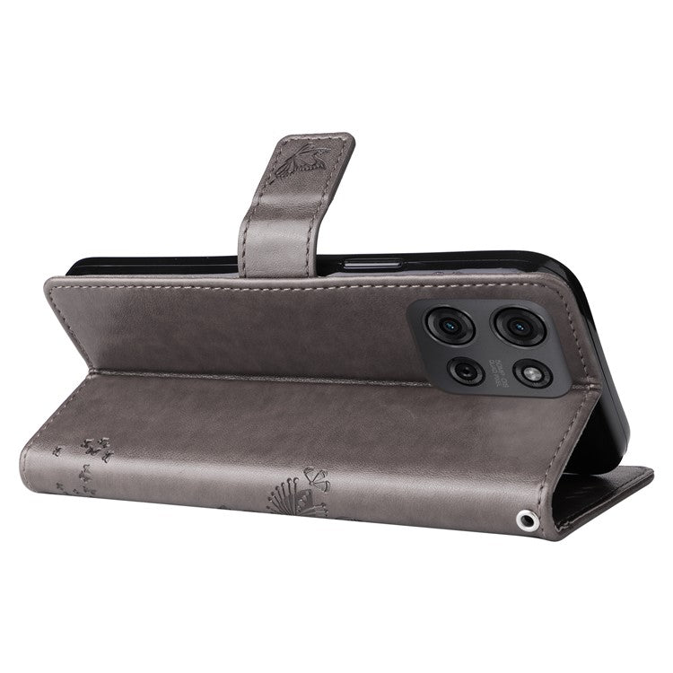 For Motorola Moto G75 5G Case Cat Tree Pattern Flip Leather Phone Cover - Grey