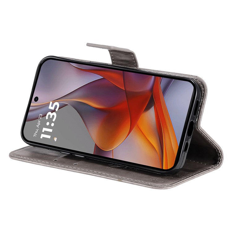 For Motorola Moto G75 5G Case Cat Tree Pattern Flip Leather Phone Cover - Grey