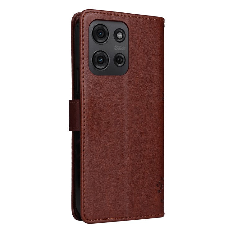 For Motorola Moto G75 5G Case Cat Tree Pattern Flip Leather Phone Cover - Coffee