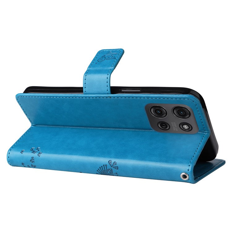 For Motorola Moto G75 5G Case Cat Tree Pattern Flip Leather Phone Cover - Dark Blue