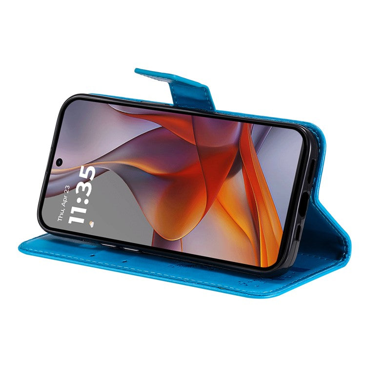 For Motorola Moto G75 5G Case Cat Tree Pattern Flip Leather Phone Cover - Dark Blue