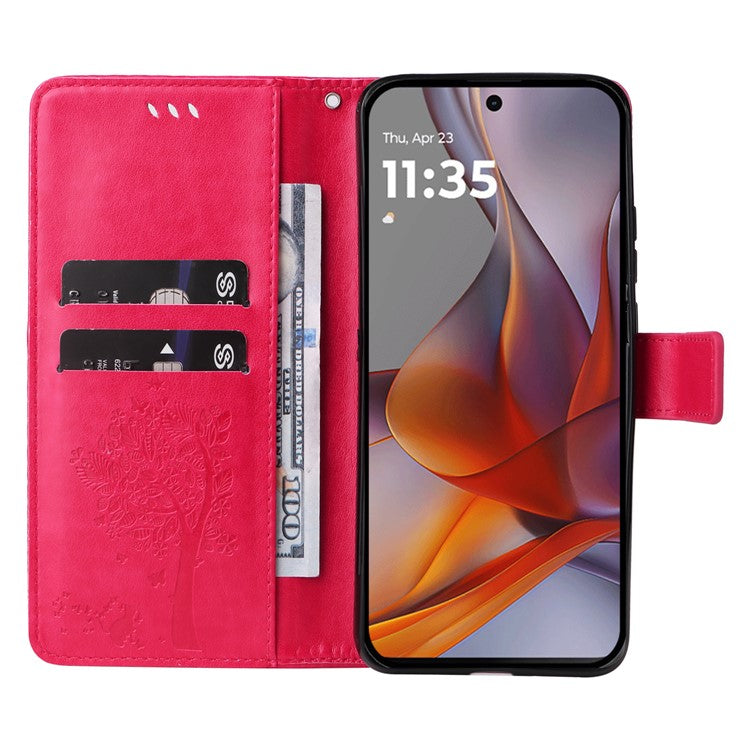 For Motorola Moto G75 5G Case Cat Tree Pattern Flip Leather Phone Cover - Rose